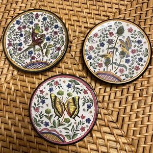 Spain Mini Plates Birds Butterfly Hanging Three MG Ceraplat Handmade Miniature